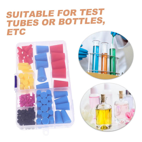 Premium Tapered Silicone Stoppers Kit With Easy Grip Rubber Plugs For Sealing Test Tubes Flasks And Bottles, assorted sizes in case