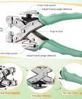 All In One Grommet Eyelet Pliers Kit For 3mm And 5mm Eyelets with green handles and metal body, punch tools visible