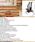 Benchtop Drilling Milling Machine With 1300W Brushless Motor Variable Speed 20 To 2250 RPM specifications and dimensions chart.