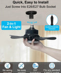 16 Inch Smart Socket Ceiling Fan Light With Remote RGBW E26 Bulb 1800Lm Small Ceiling Fan being installed in socket