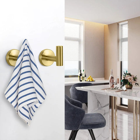 Beefy Heavy Duty Wall Mounted Brushed Gold Stainless Steel Coat Hooks And Towel Hooks Set Four Pack For Bathroom Kitchen
