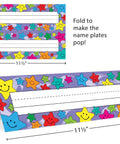 Happy Stars Tented Name Plates For Classrooms 36 Pack Laminated Name Tags Folded To 11.5 By 3.5 Inches with colorful star design