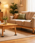 Top Shelf Closed Cell Neoprene Foam Sheets With Adhesive Backing For Kick Butt Shock Absorption And Waterproof Indoor Outdoor Insulation In Classic Black 59x12x1/16 Inch placed under a wooden coffee table in a cozy living room.