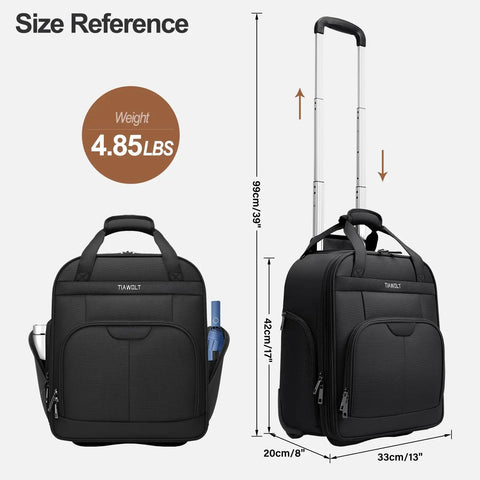 16 Inch Underseat Carry On Luggage With Wheels Softside Lightweight And Compact Travel Bag For Pilots And Crew, 28L, 4.85 lbs