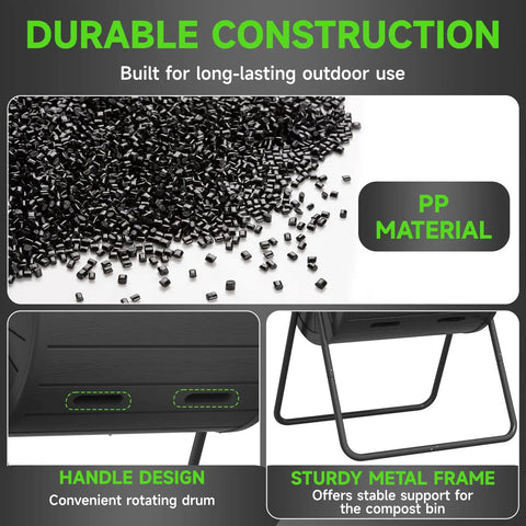 High Capacity Rolling Compost Tumbler 142L Thirty Seven And A Half Gallon Single Chamber Durable Weatherproof Polypropylene