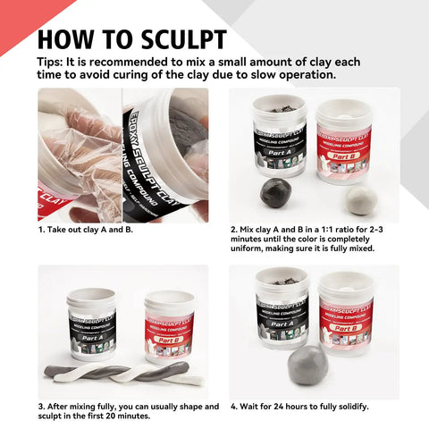 Step-by-step guide for mixing Epoxy Sculpt Clay 2 Part Putty For Modeling And Repairing Self Hardening Epoxy Clay In Natural Color