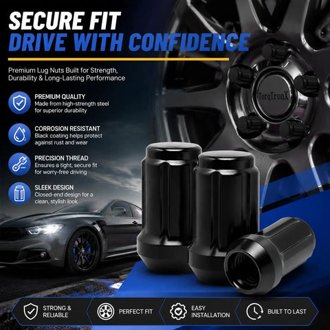 Top Tier 20 Pc M12 X 1.5 Spline Lug Nuts For Heavy Duty Rims With One Socket Key Kit Cold Forged Steel Upgrade Secure Grip And Durable Fitment black lug nuts on wheel rim