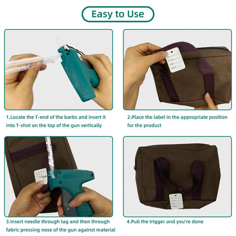Instructions for the Top Shelf Clothing Tagging Gun Kit With 400 White Apparel Labels And 1600 Heavy Duty Barbs usage steps.