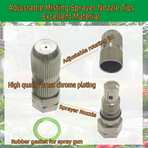 Two Pack Adjustable Spray Nozzle Tips For Backpack Sprayers High Pressure Misting Nozzles For Farm And Garden Irrigation Replacement Kit For Garden Patio Greenhouse, brass misting sprayer tips with rubber gasket.