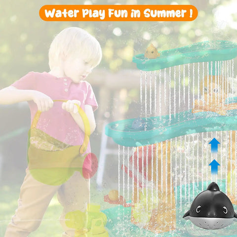 Replacement Water Table Pump For Toddlers And Kids Portable Auto Absorbing Water Toy Accessory Easy Install For Summer Fun Two Hours Of Non Stop Play Everyday showing a shark-shaped water pump with flowing water.