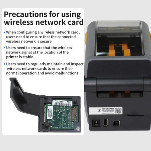 Top Shelf Wifi 802.11ac Wireless Network Module For Zebra Zd411 Zd611 Thermal Desktop Printers with safety instructions and printer.
