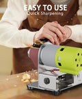 Smooth Operator Mini Belt Sander With 7 Adjustable Speeds And 15 Degree Angle Guide for quick knife sharpening and metalworking.