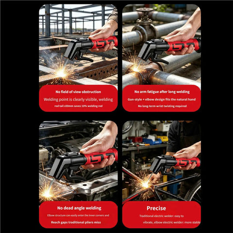 Person using Bent Head Welding Electrode Holder With Copper Jaw And Anti Slip Grip for metal repair and fabrication tasks
