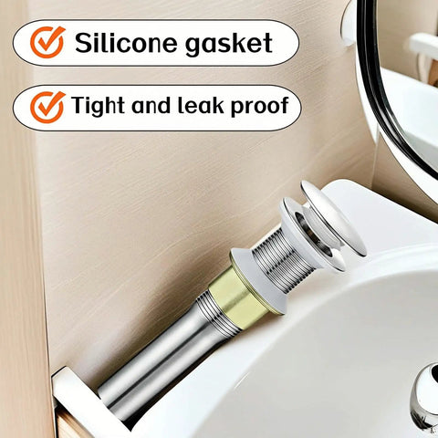 No Drama Pop Up Sink Drain For No Overflow Basin Stainless Steel Hair Catcher Grime Trap Brushed Nickel Smooth Finish Quick Pull Cleanup Deck Drain Plumbing Repair
