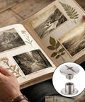 Gear Up Your Leather Creations With This Sick 40 Pack Of Chicago Screws Rivets in a scrapbook with photos and leaves.