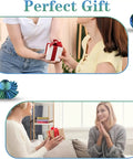 Two women exchanging a gift box with a red ribbon, featuring the 3D Printed Gear Sphere Fidget Toy Steampunk Whirling Gear Ball For Office And Home Stress Relief Cool Toy Gift For Adults And Kids 3 Plus Green Color Now.