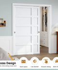 Sliding Closet Door 64x80 Inches 5 Panel Bypass Barn Doors With Concealed Hardware Track Kit White Finish