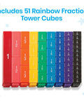 Rainbow Fraction Tower Cubes Set Of 51 Colorful Fraction Cubes for Fraction Equivalency, showing color-coded blocks from 1 to 1/12.