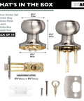 Passage Door Knob For Hall And Closet Doors In Satin Nickel Non Locking Interior Round Door Handle Colonial Finish No Fuss Install Universal Handing For Left Or Right Doors Durable Pack Of 10; components view