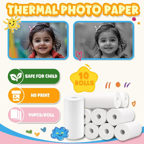 940 Piece Kids Camera Paper Roll Refill For Instant Print Camera And Mini Printer BPA Free Kid Friendly Thermal Paper Safe For Kids High Quality Paper For Fun Snap And Print Memories, 10 rolls with 94 prints, white thermal rolls