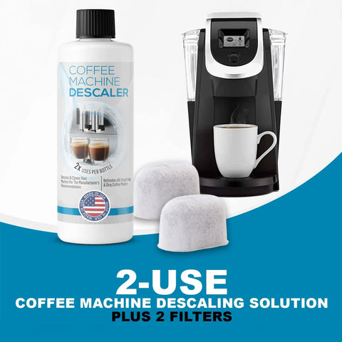 Keurig Compatible Descaling Solution Kit With Two Uses And Two Filters For All 1.0 And 2.0 K Cup Pod Machines And Espresso Machines Universal Descaler Cleaner Concentrate To Remove Limescale And Keep Your Coffee Tasting Fresh