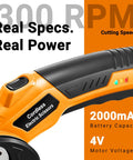 Heavy Duty Cordless Electric Scissors With Led Work Light And Safety Lock, Rechargeable 4V Box Cutter For Cardboard Leather Fabric, 2000Mah Battery shows ergonomic grip and specifications.