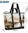 Western Desert Cowboy Style Insulated Cooler Bag With Large Compartment Reusable Thermal Tote, brown desert scene design
