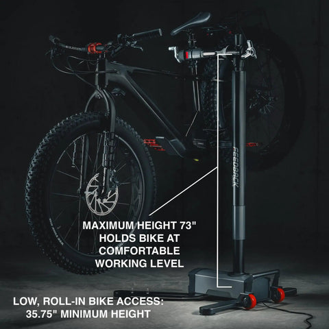Electric Height Adjustable Bike Repair Stand With 100 Lb Capacity Hands Free Foot Lift Fast Ratchet Clamp For EBikes And Home Workshops lifting bike