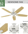 52 Inch Indoor Ceiling Fan No Light With Pull Chain White Finish Five Blades Standard Mount Quiet Operation focus image