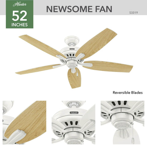 52 Inch Indoor Ceiling Fan No Light With Pull Chain White Finish Five Blades Standard Mount Quiet Operation focus image