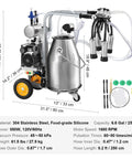 Hands Free Goat Milking Machine With 12 L Stainless Steel Bucket, 550W Electric Pulsation Vacuum Milker, Portable Milker System