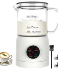 4 In 1 Milk Frother With Led Touch Screen And Ceramic Lined Bottom, 13.5 Oz Capacity For Barista Grade Cafe Style Lattes, White