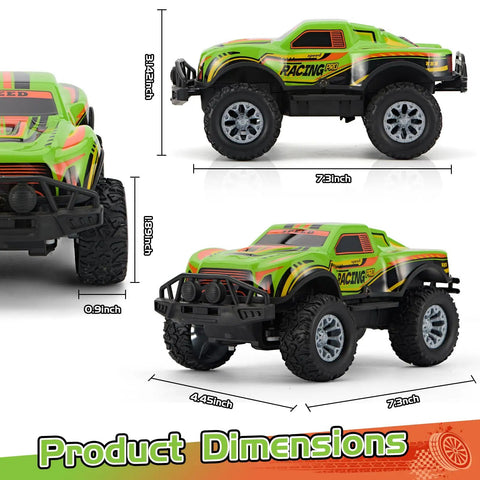 Off Road Remote Control Truck 2.4GHz RC Car With LED Lights 1 To 20 Scale All Terrain Monster Stunt Vehicle dimensions in green