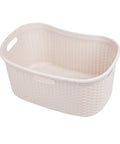 40L Laundry Basket With Lightweight Build And Premium Wicker Look Ivory Plastic Hamper For Easy Laundry Hauls Space Saver For Small Bathrooms
