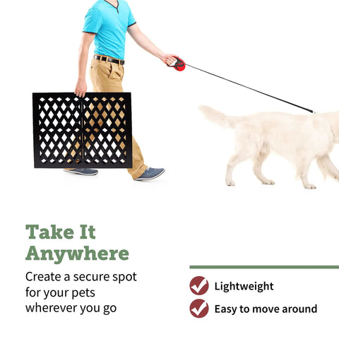 Person carrying No Setup Required Freestanding Dog Gate Foldable Wooden Pet Gate For Small Dogs Adjustable Width 23.5 To 47 Inches
