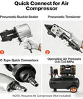 Pneumatic Steel Strapping Tool For Heavy Duty Packaging, 8500N Tension, No Power Supply Needed, tool components shown