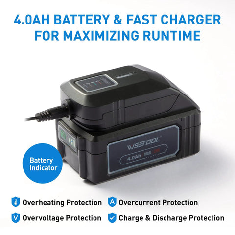 4.0Ah battery and fast charger for Cordless Hedge Trimmer With 22 Inch Dual Action Blades 20V 4Ah Battery Included Fast Charger