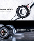 Pro Grade 39 Piece SAE Tap And Die Set With Dual Layer Storage Case showing quick lock wrench and 2 in 1 tap adapter