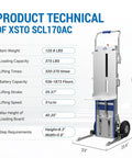 Heavy Duty Electric Stair Climbing Hand Truck With Power Lift Platform Handling All The Heavy Work So You Ride Easy Hauling Up To Three Seventy Five Pounds Across Floors Or Up Flights Of Stairs Smoothly technical specifications chart.