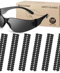 Solid Gear Clear Safety Glasses 120 Pack For Men And Women Featuring Ansi Z871 Approved Impact Shield Plus Anti Scratch Polycarbonate Lenses For Zero Hassle Workshop Adventures, featuring black tinted lenses and frame.