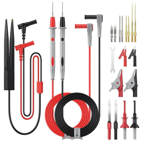 25 Piece Silicone Multimeter Leads Kit With Replaceable Probes CAT III 1000V 20A Large And Medium Alligator Clips Tweezers