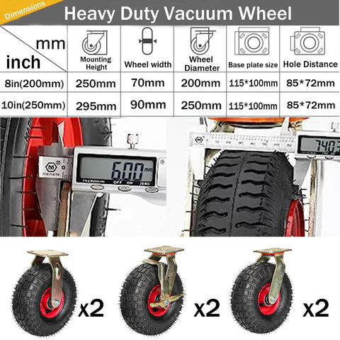 Beefy Heavy Duty Caster Wheels Set With Top Plate Swivel Casters for Furniture Workbenches Carts and Toolboxes, size chart