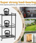 Heavy Duty Metal Garden Tool Organizer Rack With 35 Slots Locking Wheels And Hooks Rolling Yard Utility Holder for kettlebells