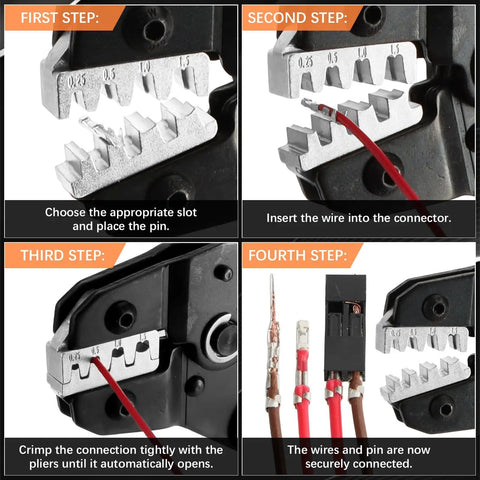 Step-by-step guide for using All In One Ratcheting 2.54mm Dupont Crimping Kit with 1600 Piece Connector Set for Maker Projects.