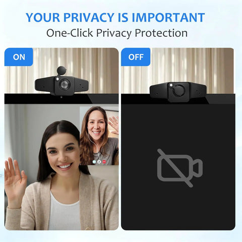 4K Webcam With Auto Focus And Light Correction, Aluminum Body, 70 Degree Field Of View, PDAF, 4K 30FPS, Privacy Cover Open and Closed