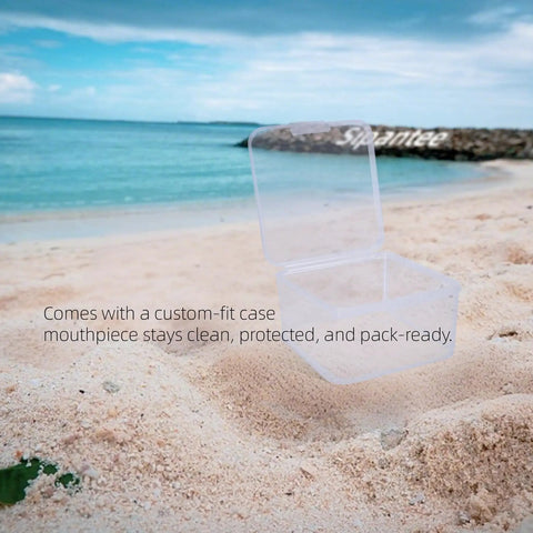 Two Pack Silicone Snorkel Mouthpieces For Scuba Diving Regs, storage box for mouthpieces on sandy beach
