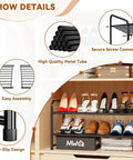 Detailed view of Two Tier Metal Shoe Rack Organizer For Closet And Garage, 27 Inch Wide, showing assembly and anti-slip features.