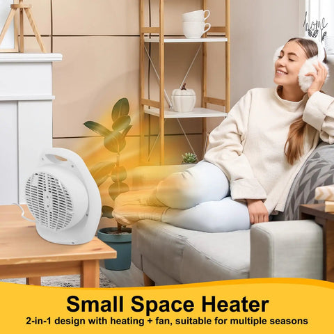 2 Pack 1500W Small Space Heaters, Portable Desk Heaters With Three Modes, Overheat Protection, shown in living room setting
