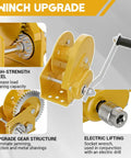 Close-up of upgraded winch for overhead garage storage lift showing high-strength steel and gear mechanism.
