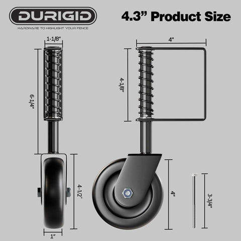 4.3 Inch Spring Loaded Gate Wheel Caster For Gates And Fences, Tough As Nails Heavy Duty Wheel With Shock Absorbing Spring